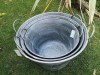 3X Round Vintage Zinc Galvanised Metal Garden Flower Planter Tub Pot Bucket (XL)